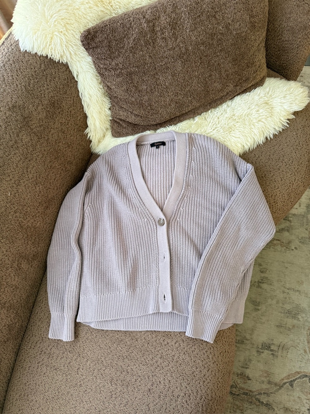 Quince Fisherman Boxy Cropped Cardigan in Vintage Rose